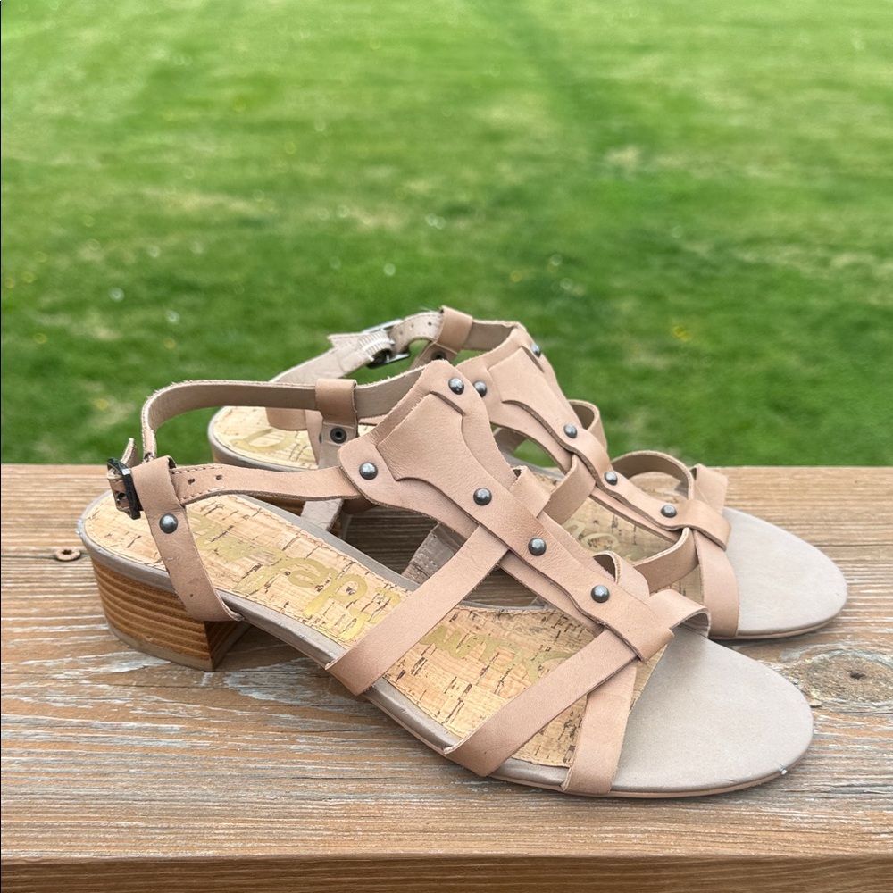 Sam Edelman Angela Natural Low Heel Summer Sandals Tan / Nude Size 8 - Picture 2 of 9